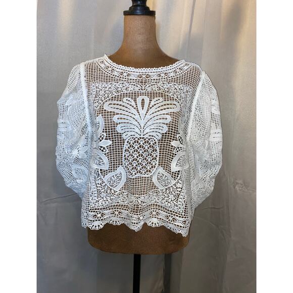 Farm Rio Tops - Farm Rio White Guipure Lace Blouse NWT $240 Stunning Boho Chic Top M Embroidered